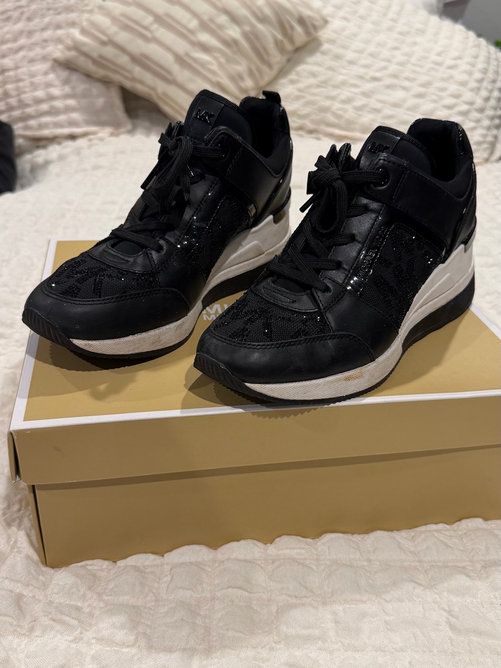 Michael Kors Black Men's MK Logo Lace-Up Sneakers - Picture 2 of 4